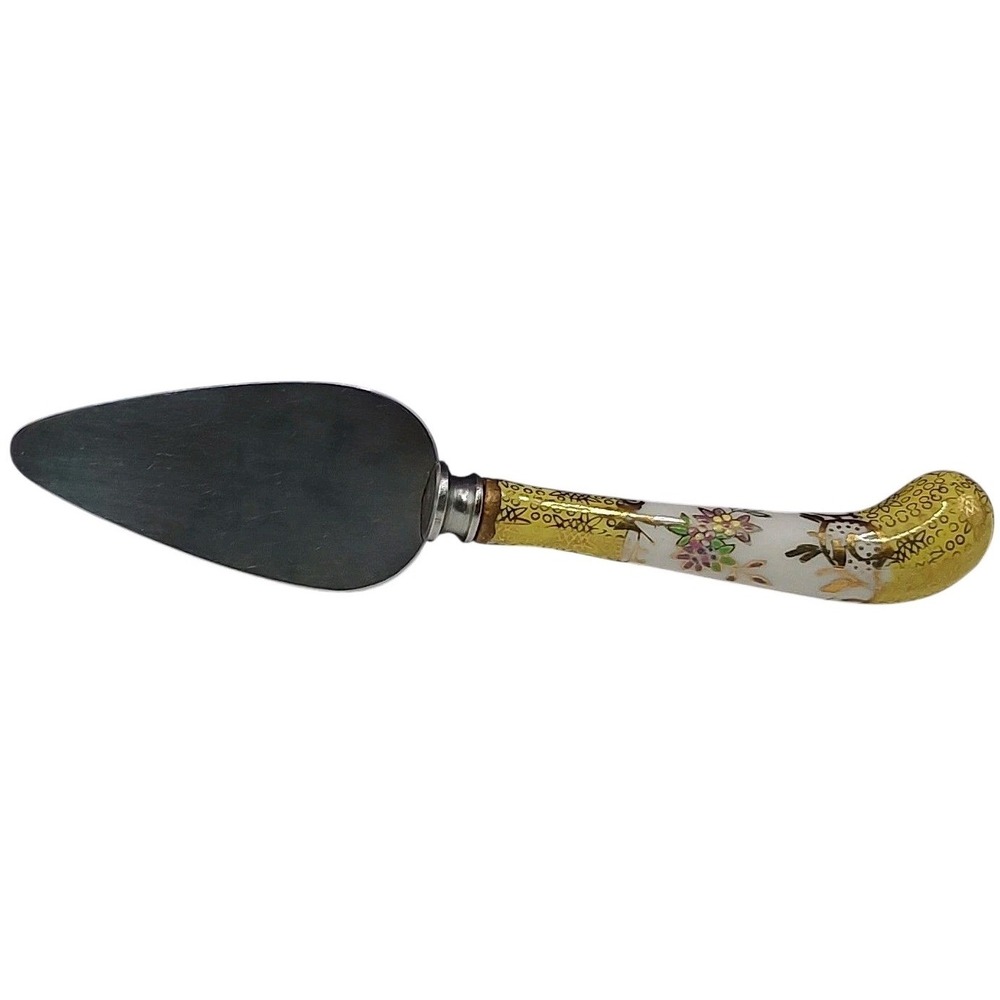 Vintage Prill Sheffield Floral Spatula Cake Pie Hand Painted Enamel Yellow Small